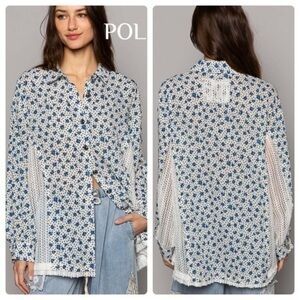 POL button down ruffle sleeve top size large NWOT